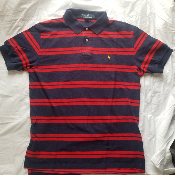 POLO Ralph Lauren red blue striped polo large shirt vintage - Picture 2 of 8